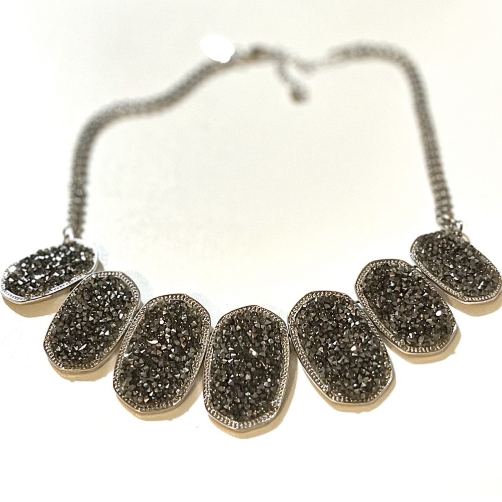 Elegant Silver Necklace with Black Druzy Accents
